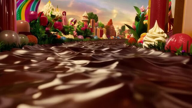 Abstract Flowing Chocolate River Brown Sweet Texture Loop