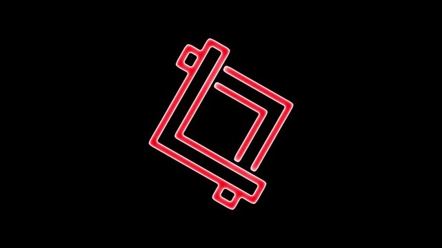 Red Neon Crop Icon on Black Background cropping tool image editing