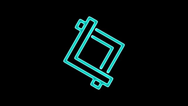 Cyan Neon Crop Icon on Black Background cropping tool image editing