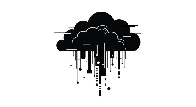Gemini said

A grunge black vector illustration of a cloud computing concept features a silhouette design with 3d rain icons and a green nature pattern