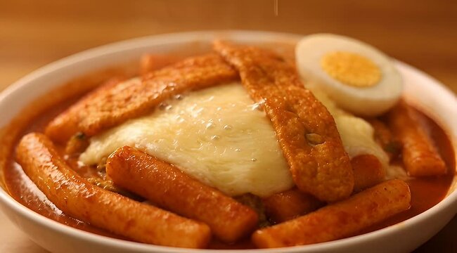 Delectable Tteokbokki with Cheese and Fish Cakes, a Korean Street Food Delight