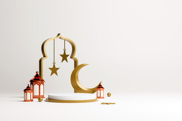 Festival for Muslim holy month Ramadan Kareem. podium and minimal abstract background for Ramadan Kareem. 3D illustration