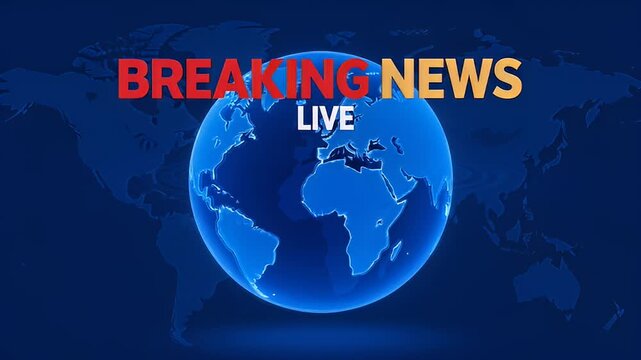 Animated Breaking News live graphic on a global map background, global coverage
