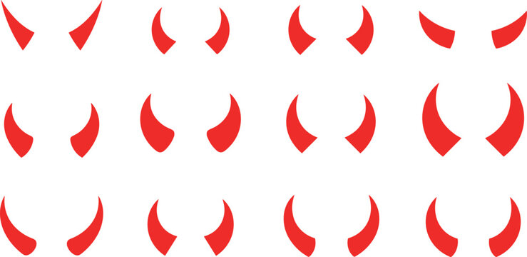 Red Devil Horn Icon Set � Demon Evil Halloween Horns Flat Graphic Bundle