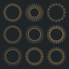 Seamless Circular Ornamental Round Set. Gold on Black Mandala Frames Collection
