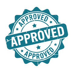 Fototapeta premium A teal and white approved stamp with a starburst design and distressed texture