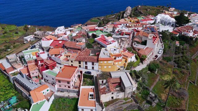 Aerial View of Agulo Village with Tenerife Island in Background La Gomera
