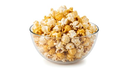 Golden Caramel Popcorn in Translucent Glass Bowl caramel-coated translucent bowl