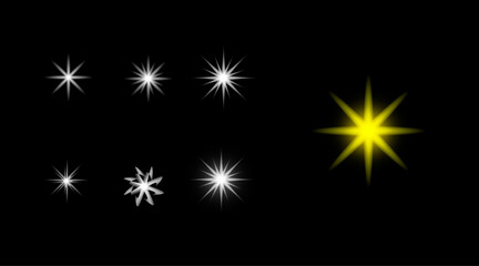 Fototapeta premium Glowing Star Light Burst and Sparkle Effects Collection on Black Background
