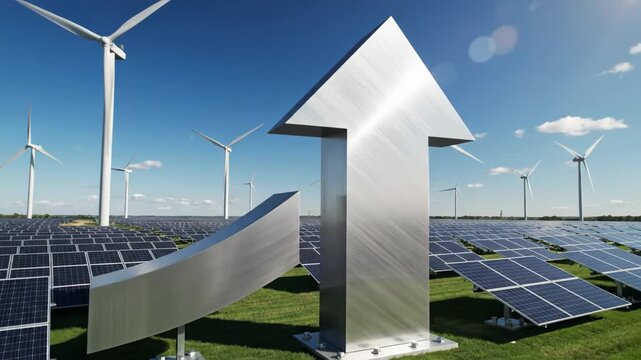 Renewable Energy Growth with Solar Panels and Wind Turbines.