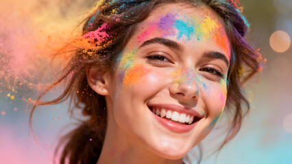 Naklejka premium Woman with colorful powder on face