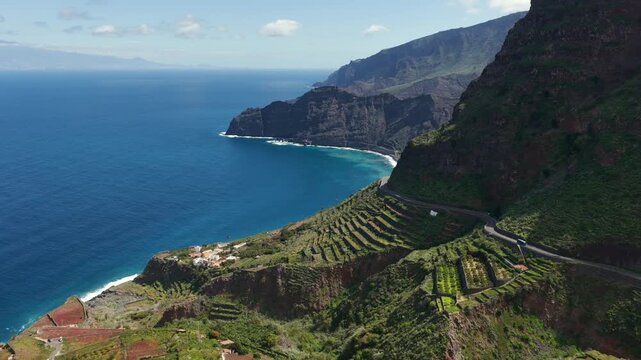 Aerial View of Agulo Village Terrace Farms La Gomera Canary Islands