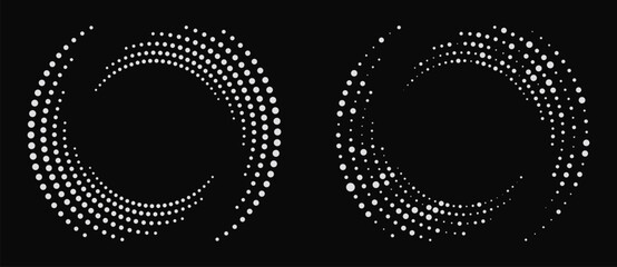 Plakat Abstract white halftone spiral dots on black background. Vector vortex for technology, data flow and AI concepts. Radial graphic design element for minimalist and modern projects.