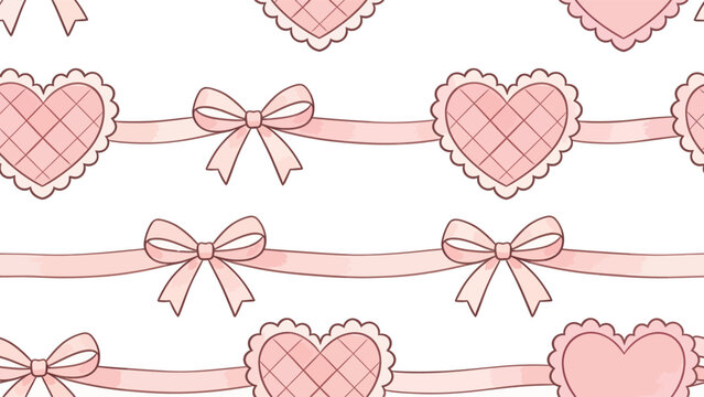 Seamless Pattern with Pink Ribbons and Quilted Hearts Vector