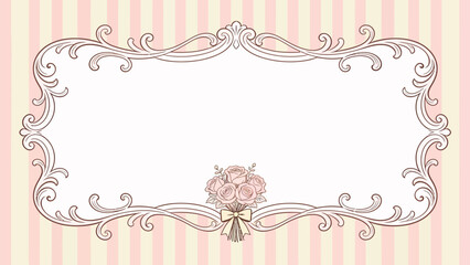 Elegant Victorian Ornate Frame with Pink Roses Bouquet Vector