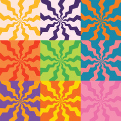 Colorful Zigzag Spiral Background Set &ndash; Retro Abstract Vortex Swirl Pattern Collection