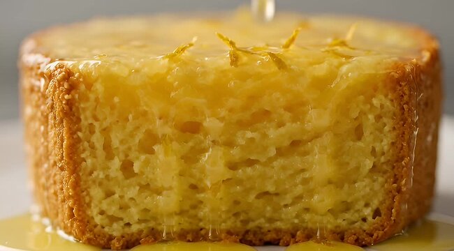 Delicious lemon drizzle cake with a shiny glaze and zest topping