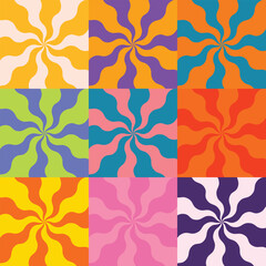 Vibrant multicolored spiral pattern with wavy lines and shapes