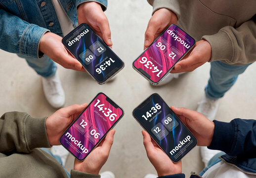 Smartphone Screen Mockup In Hands Circle