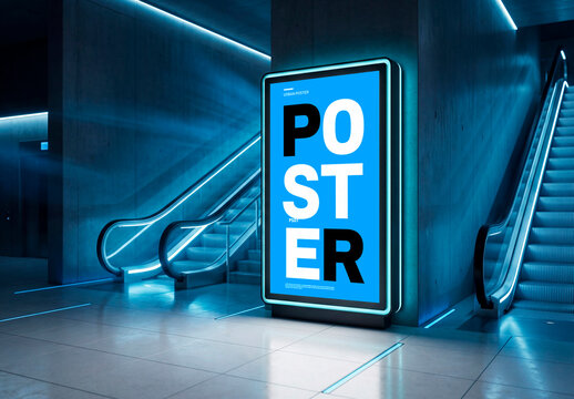 Modern Metro Escalator Billboard Mockup