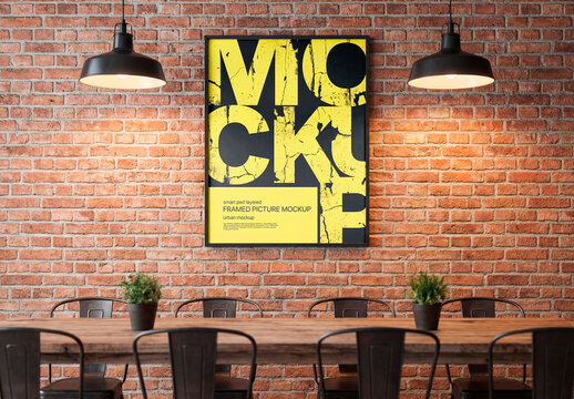 Brick Wall Poster Mockup With Lamps