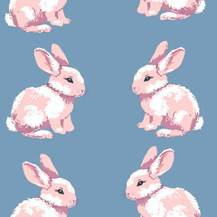 Fototapeta premium Cute pink rabbit seamless pattern on blue background