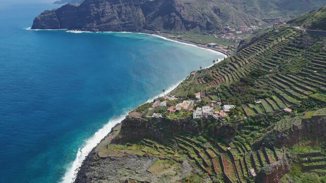 Aerial View of Agulo Village Terrace Farms La Gomera Canary Islands