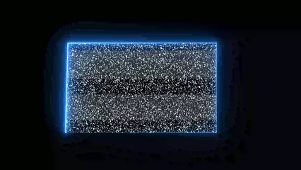 Glowing blue rectangle with white speckles on dark background