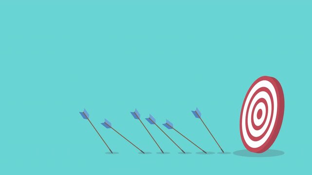 Business Target Animation with Arrows Missing Bullseye &ndash; Strategy, Goal Failure, Marketing Performance Concept, Corporate Presentation Loop Motion Graphics Background