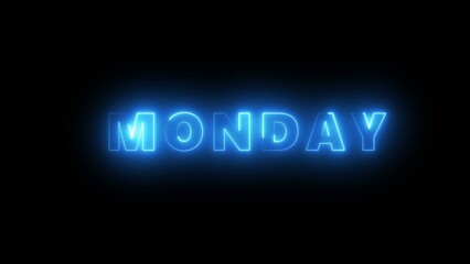Neon blue Monday text on black background