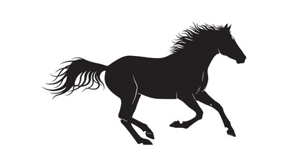 Horse galloping silhouette with flowing mane and tail captured in a dynamic black and white illustration, evoking speed and freedom. © Harry 