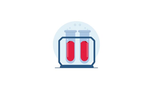 4k Test Tubes with Blood Sample in a Rack. Medical Test Concept Animation Video 
