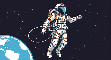 Astronaut Floating in Space with Earth in Background.