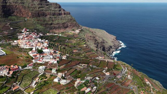 Aerial View of Agulo Village Terrace Farms La Gomera Canary Islands