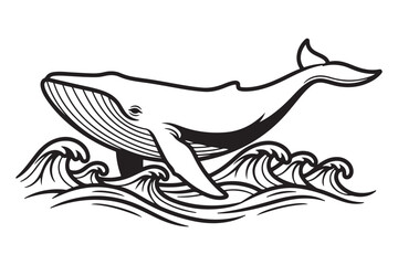 Fototapeta premium Whale Jumping Through Ocean Waves, Minimalist Vector Illustration
