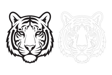 Fototapeta premium Vector Tiger Head Silhouette, Black and White Outline Illustration