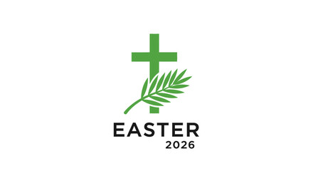 Obraz premium Easter 2026 green cross and palm leaf symbol.