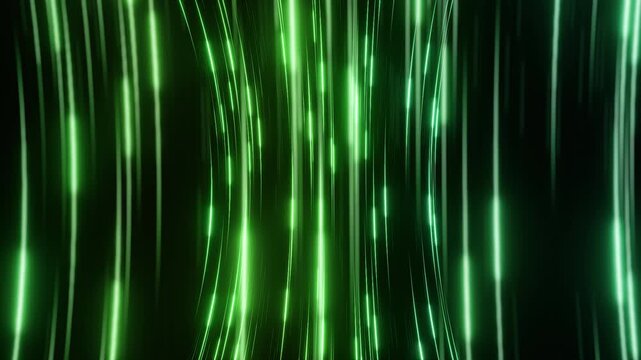 Abstract Glowing Green Vertical Lines Flowing Abstract Background, Futuristic Digital Wave Motion Loop