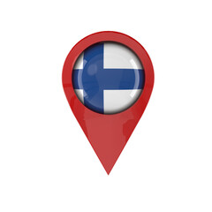Finland national flag icon integrated into a glossy 3D red map navigation pin isolated on white for Nordic travel and location concepts