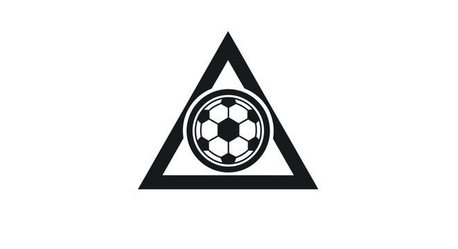 Black triangular logo with soccer ball emblem inside.
