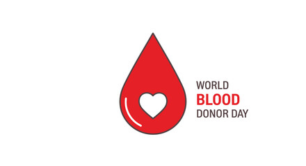 Fototapeta premium World Blood Donor Day red drop icon with heart symbolizing donation and charity.