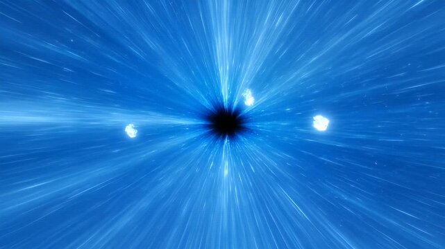 Blue hyperspace jump through a wormhole with faint light streaks illustration