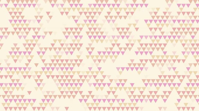 Pattern of small multicolored triangles in shades of pink, tan, and beige on a cream background. Flat design with random distribution. Loop animation.