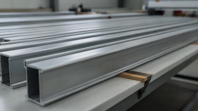 Medium shot showcasing dimensionally stable floor truss chords arranged on a workstation emphasizing durable material and uniform profiling for strong construction bases.