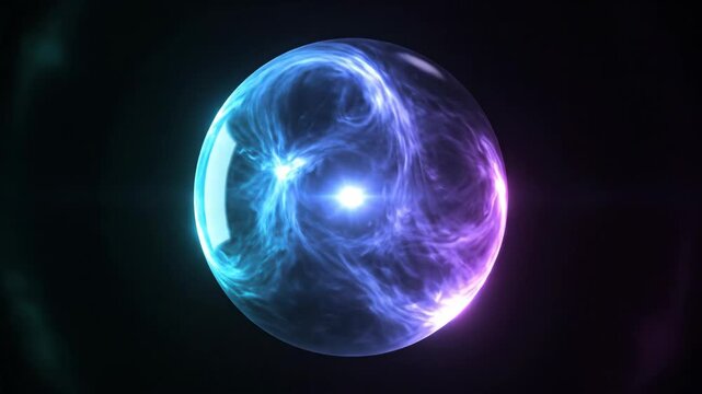 Abstract Blue Energy Sphere Swirling with Purple Plasma on Black 3D Render