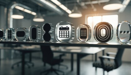 Horizontal chips search filter panel in medium shot featuring icononly selections for date and type sharply focused with a soft blurred workspace behind.