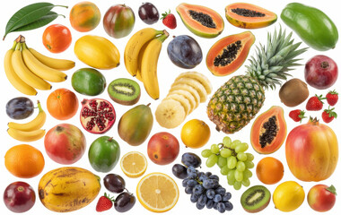 Collection of exotic fruits on a white background isolated