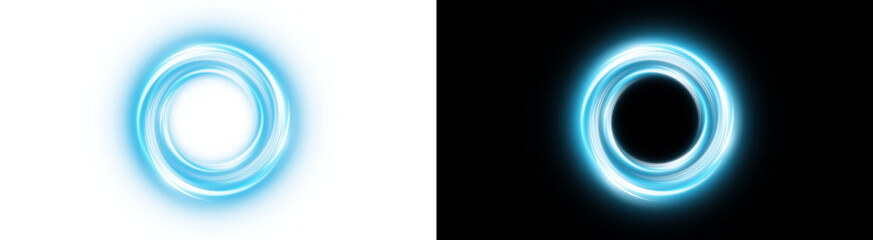 PNG image of A dynamic blue glowing light ring with a vibrant swirling effect creating an abstract energy portal on transparent background. © rehena