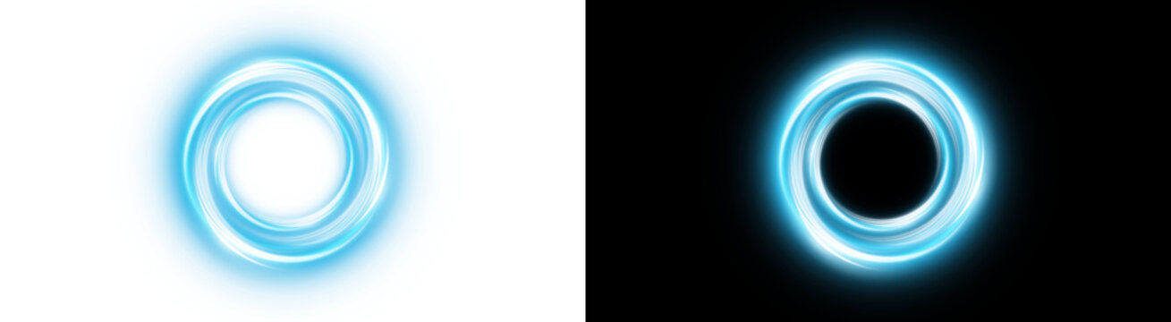PNG image of&nbsp;A dynamic blue glowing light ring with a vibrant swirling effect creating an abstract energy portal on transparent background.