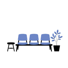 Fototapeta premium A blue bench with three seats and a plant beside it